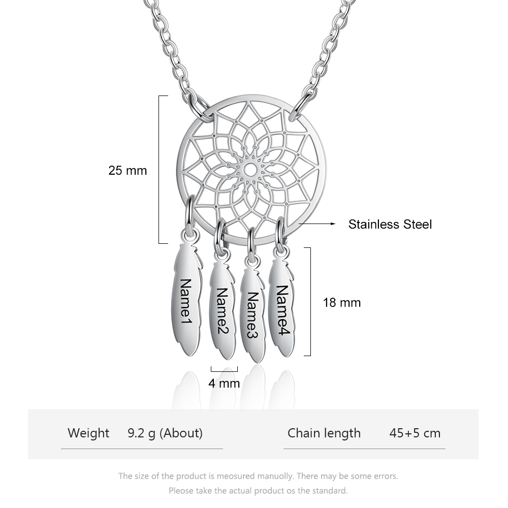 Personalised Dream Catcher Necklace Engraved 4 Names Gift For Women-Jessemade AU