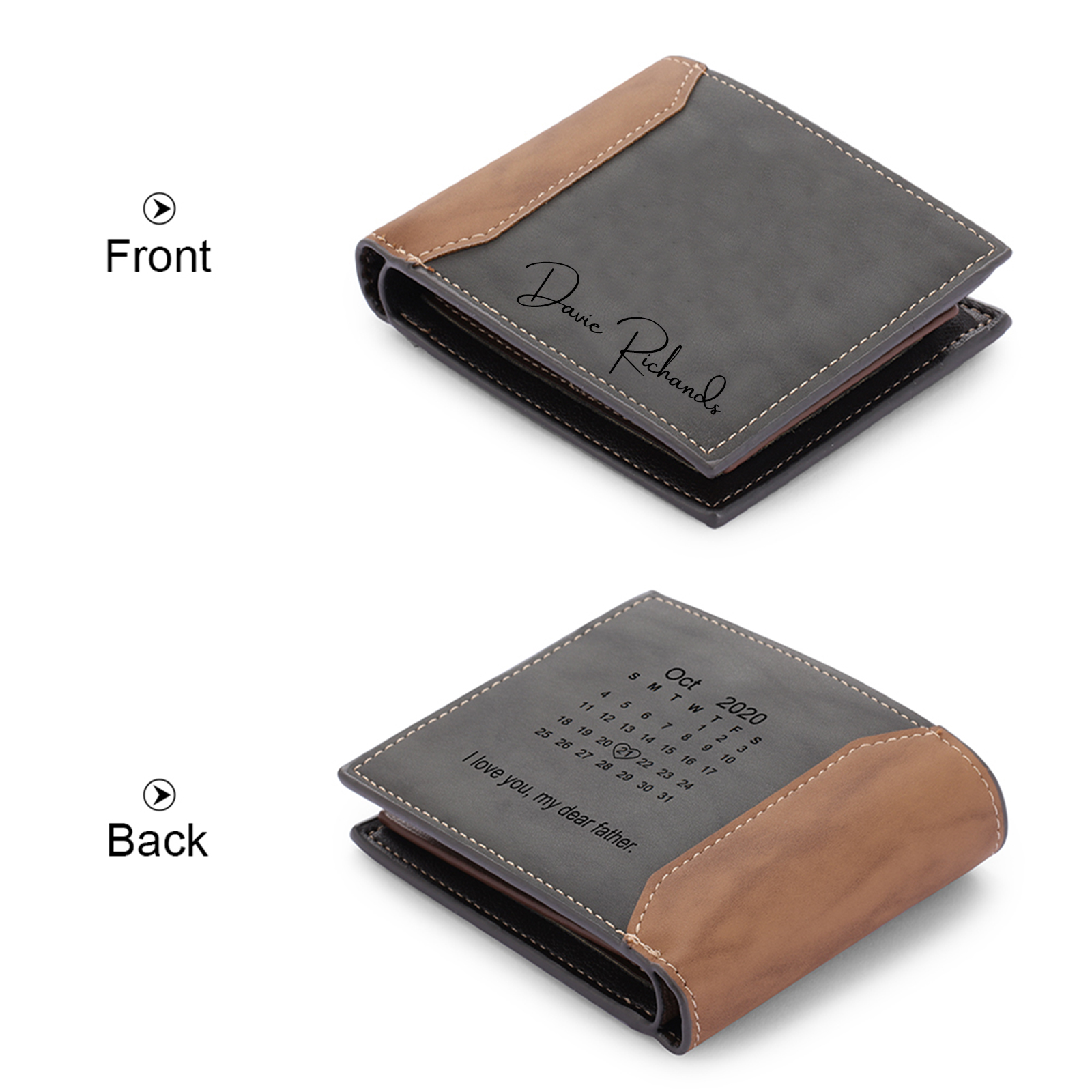 Personalised 3 Texts & 1 Photo & 1 Date Gift Set Custom Wallet & Keychain & Pen Gift Box Set Father’s Day Gift for Him-Jessemade AU