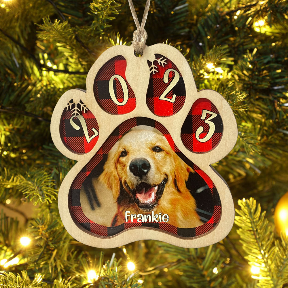 Personalised Christmas Dog Paw Ornament Custom Name & Photo & Year Christmas Gifts-Jessemade AU