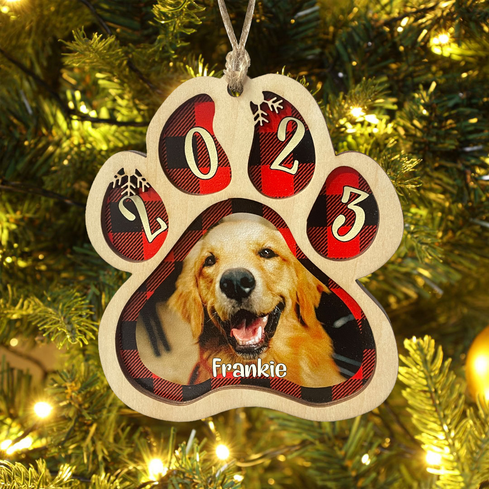 Personalised Christmas Dog Paw Ornament Custom Name & Photo & Year Christmas Gifts-Jessemade AU