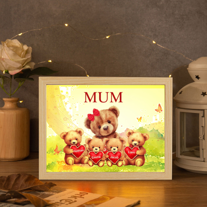 Personalised Frame Night Light Custom 1 Text  & 4 Names Teddy Bears Family Ornament Gifts for Mother/Grandma-Jessemade AU