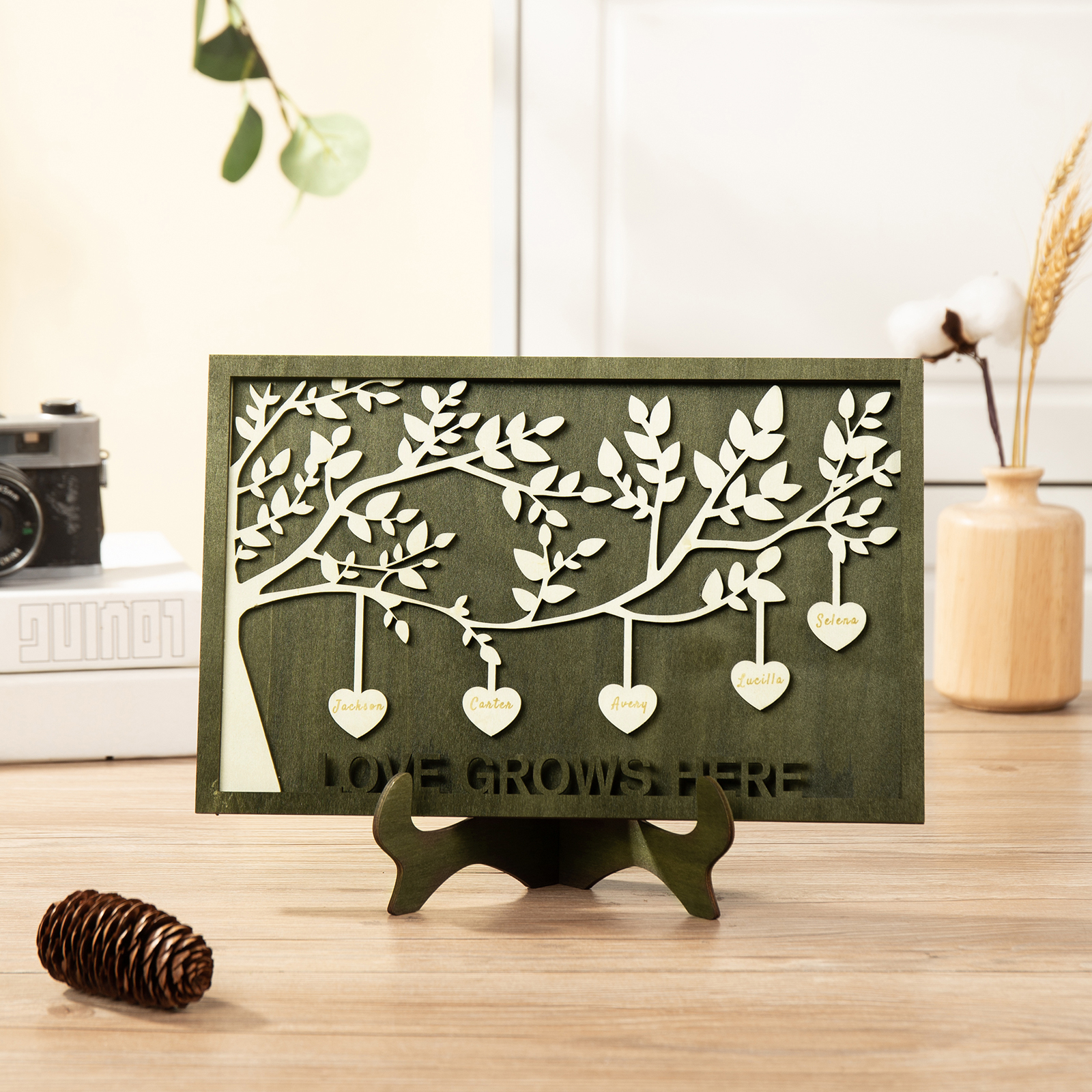 Family Tree Wood Frame Personalised Family Tree Sign Engrave 5 Names Keepsake Gifts-Jessemade AU