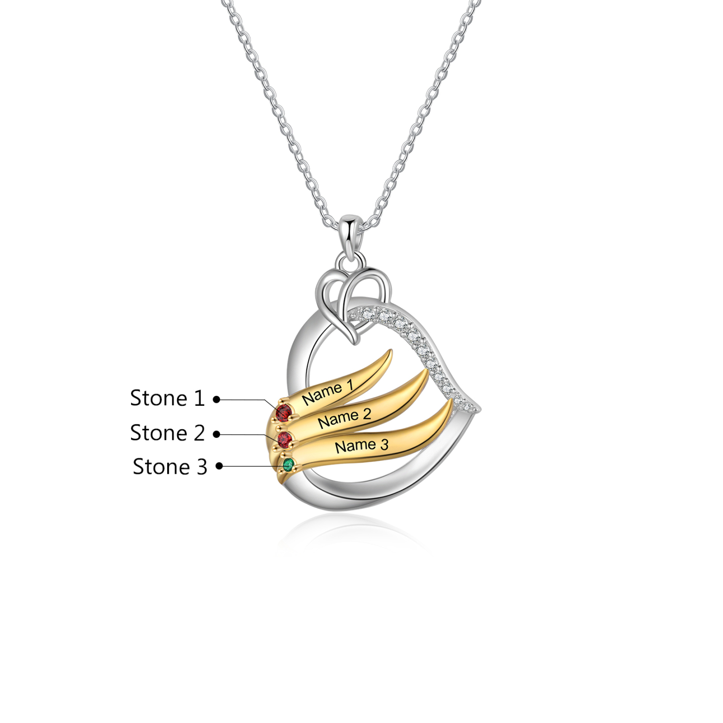 Personalised Golden Intertwined Heart Pendant Necklace Custom 3 Birthstones & 3 Names Necklace Gifts for Her-Jessemade AU