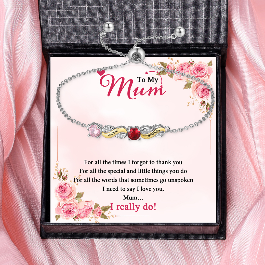 2 Names - Personalised Infinity Bracelet Custom Names & Birthstones Family Bracelet Gifts For Mother-Jessemade AU