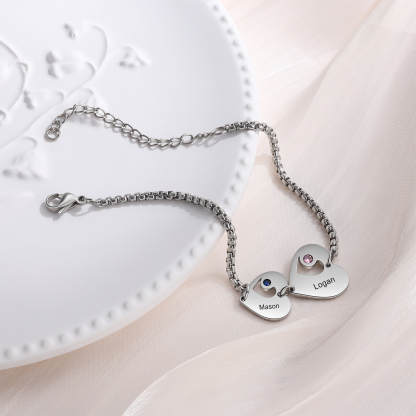 2 Names - Personalised Heart Bracelet Custom Names & Birthstones Family Bracelet Gifts for Her-Jessemade AU