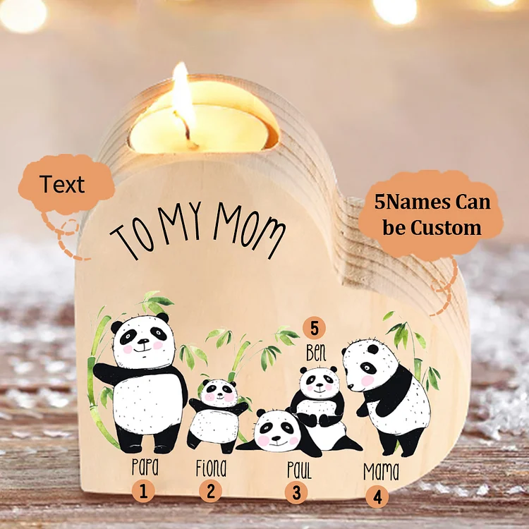 Family Panda Heart Candle Holder Personalised Wooden Candlestick Custom 5 Names-Jessemade AU