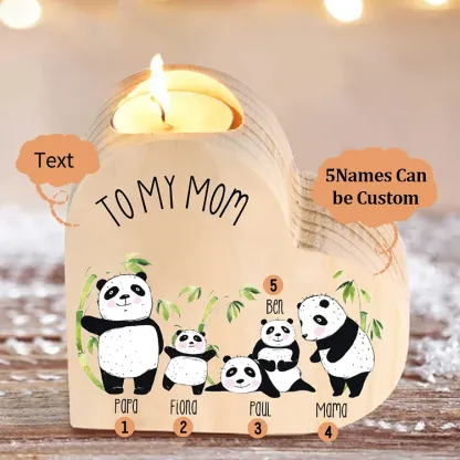 Family Panda Heart Candle Holder Personalised Wooden Candlestick Custom 5 Names-Jessemade AU