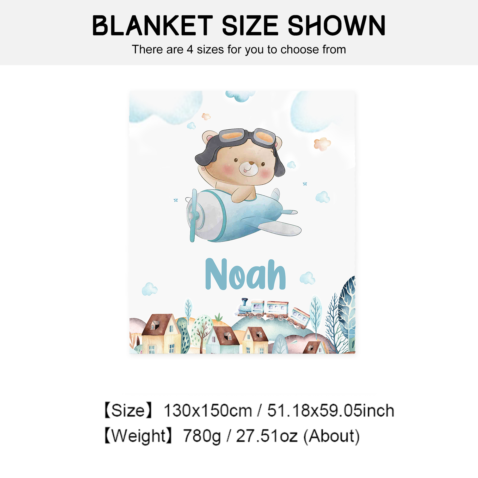 Personalised Bear Blanket Custom Name Cute Cartoon Blanket-Jessemade AU