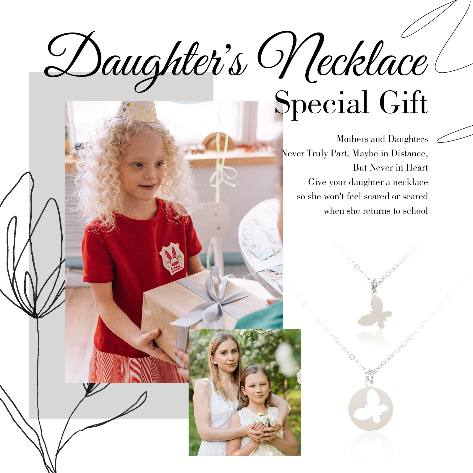 Necklaces for Women Dainty Teen Butterfly Necklaces Size Adjustable for Mother and Daughter-Jessemade AU