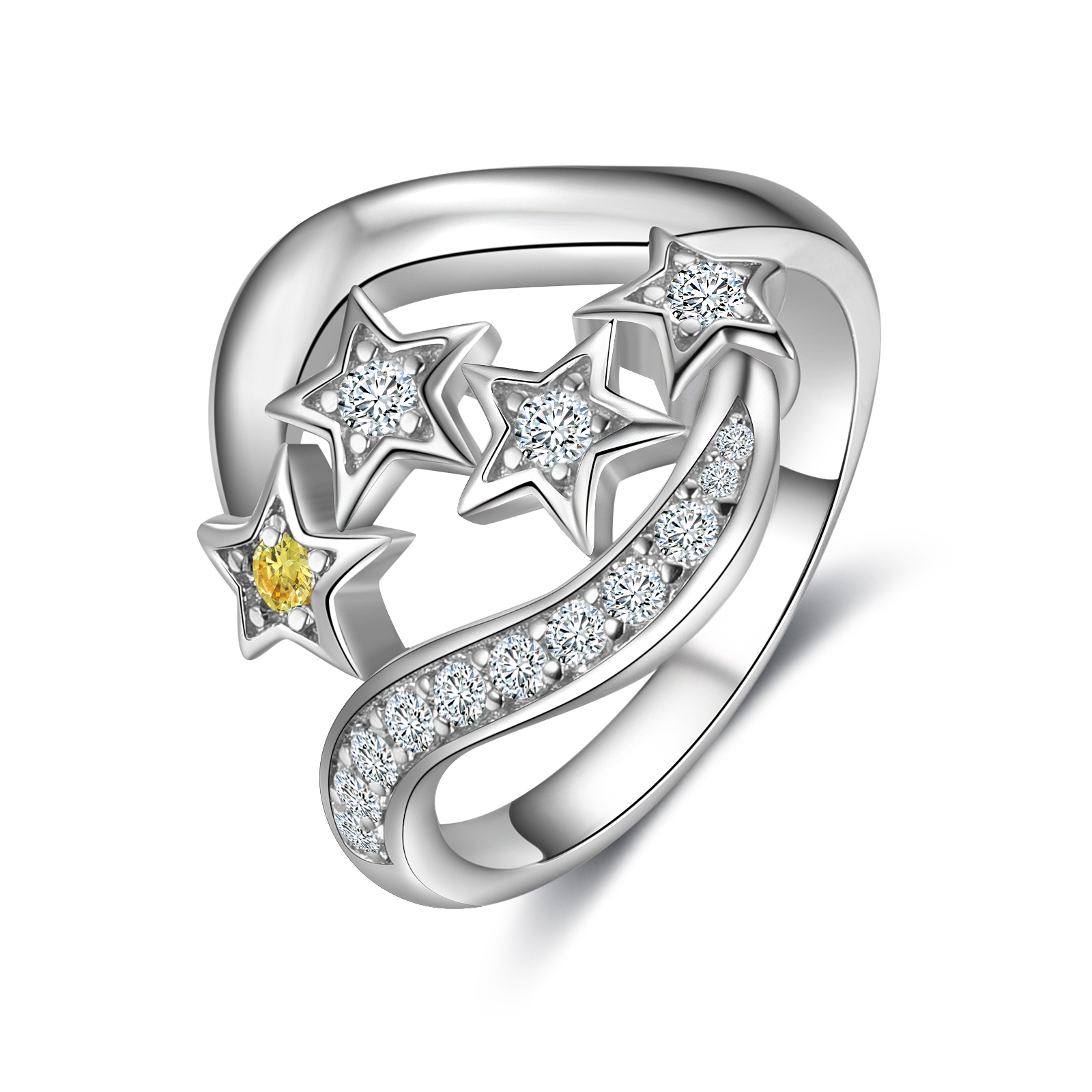 Personalised Star Ring With 1 Birthstone Engraved Names Ring Gift For Women-Jessemade AU
