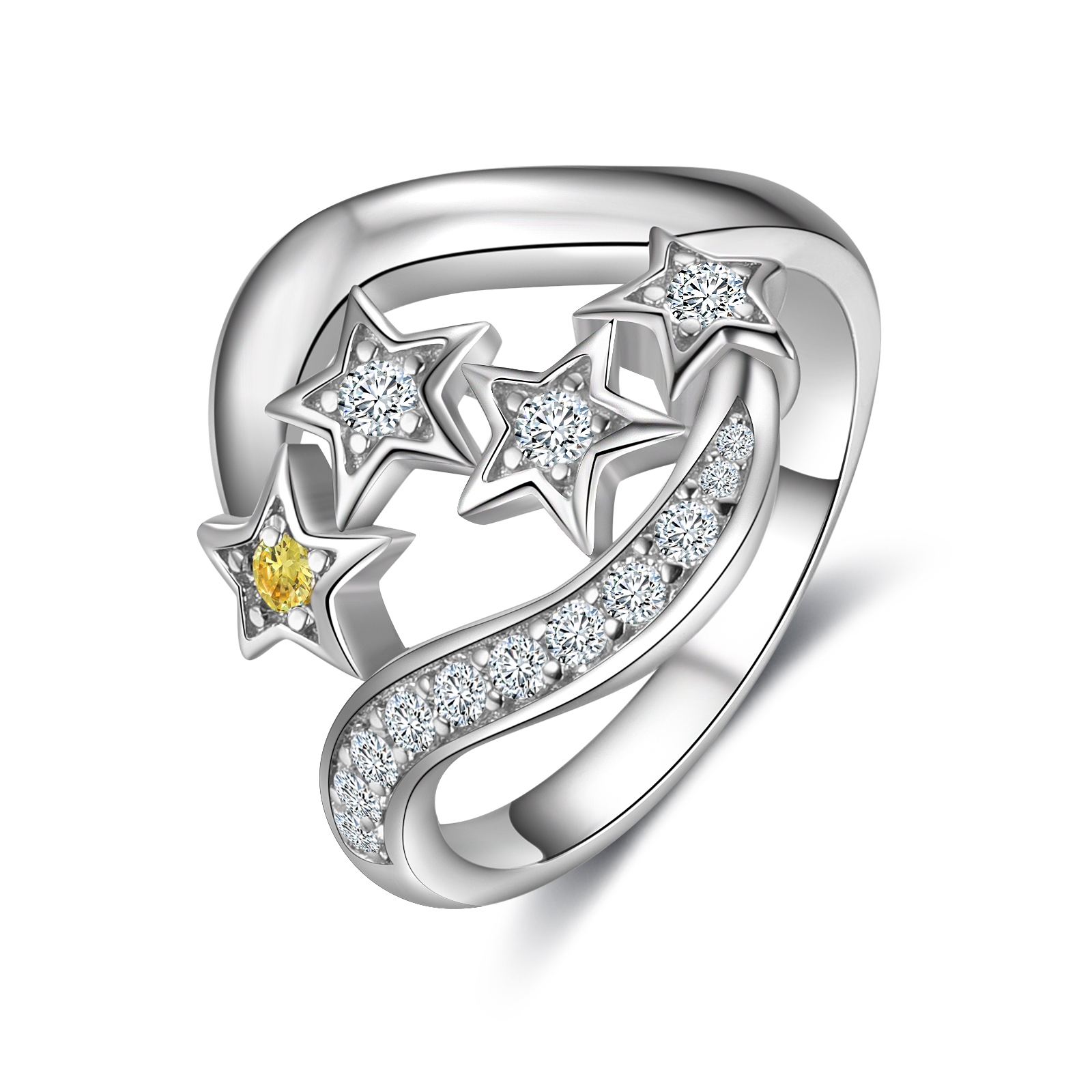 Personalised Star Ring With 1 Birthstone Engraved Names Ring Gift For Women-Jessemade AU