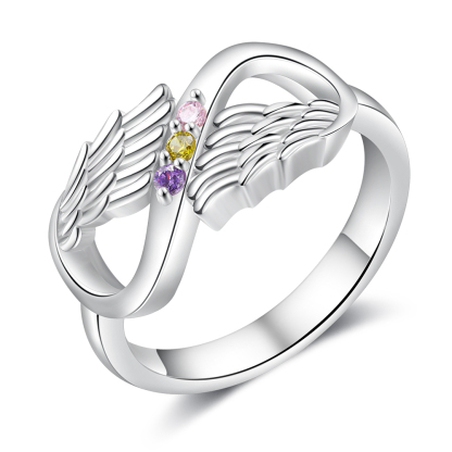 Personalised 3 Birthstones Ring Engraved Names Angel Wings Ring Gifts for Her-Jessemade AU