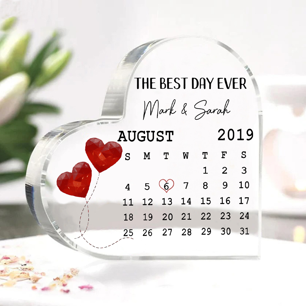 Couple Acrylic Heart Keepsake Custom 2 Names & Date & Text Calendar Ornament Valentine's Day Gift -  The Best Day Ever-Jessemade AU