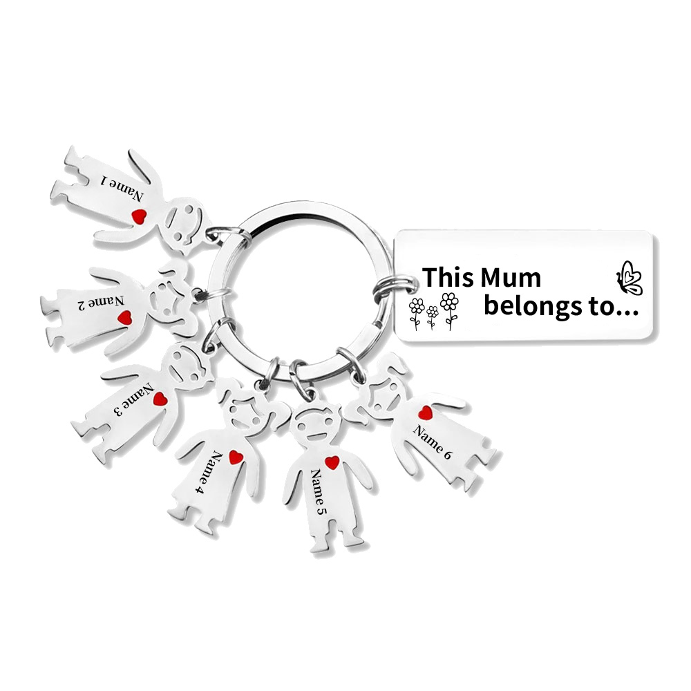 6 Names - Personalised Keychain with Kid Charms Engraved Names Keyring Mother's Day Gift for Nan-Jessemade AU