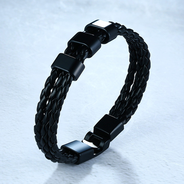 Personalised Braided Leather Bracelet Engraved 2 Names Men's Bracelet Gifts For Him-Jessemade AU