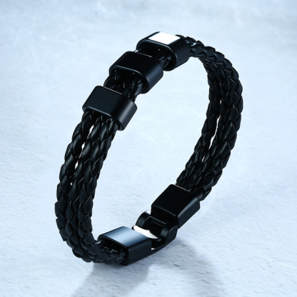 Personalised Braided Leather Bracelet Engraved 2 Names Men's Bracelet Gifts For Him-Jessemade AU