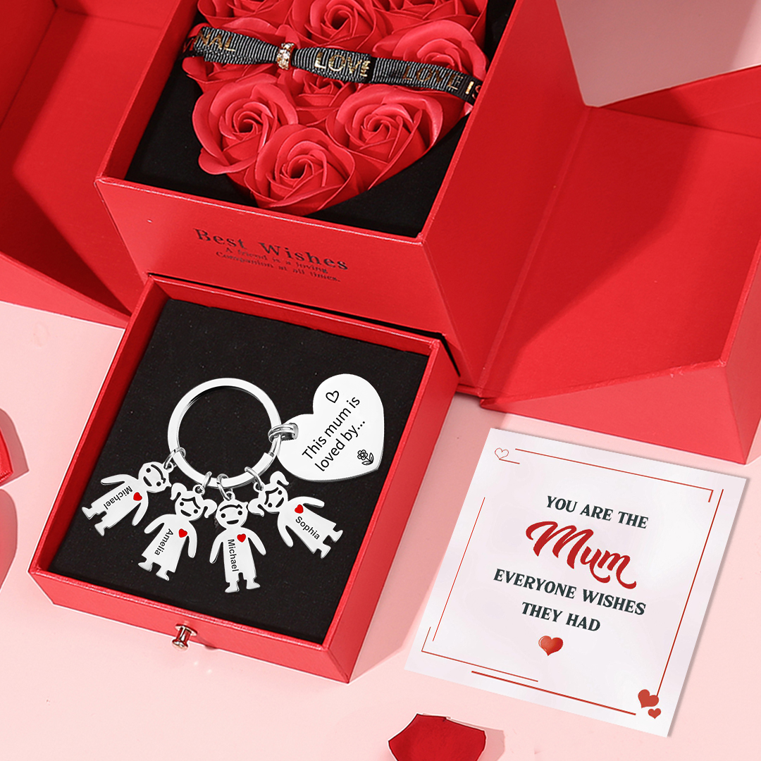 4 Names - Personalised Keychain with Kid Charm Engraved Names Keychain Mother's Day Gift for Mum-Jessemade AU