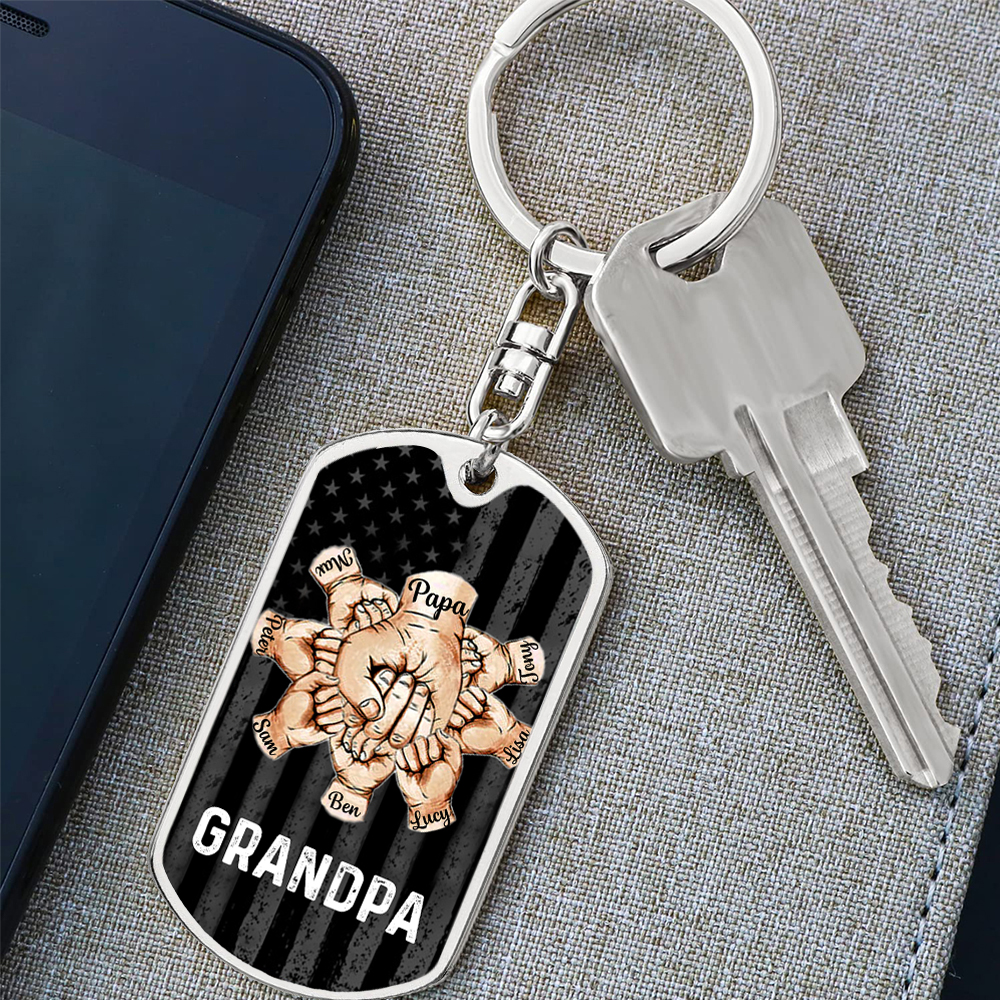 Custom Fist Bump Keychain Engrave 8 Names Family Gifts For Father/Grandpa-Jessemade AU