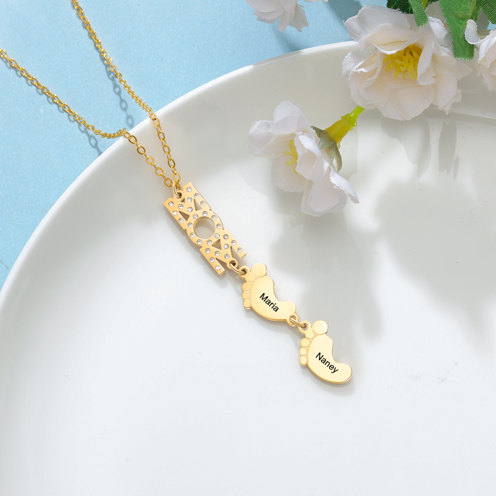 Mother's Day Gifts Personalised Baby Feet Mother Necklace Engraved 2 Names Necklace Gifts For Mom-Jessemade AU