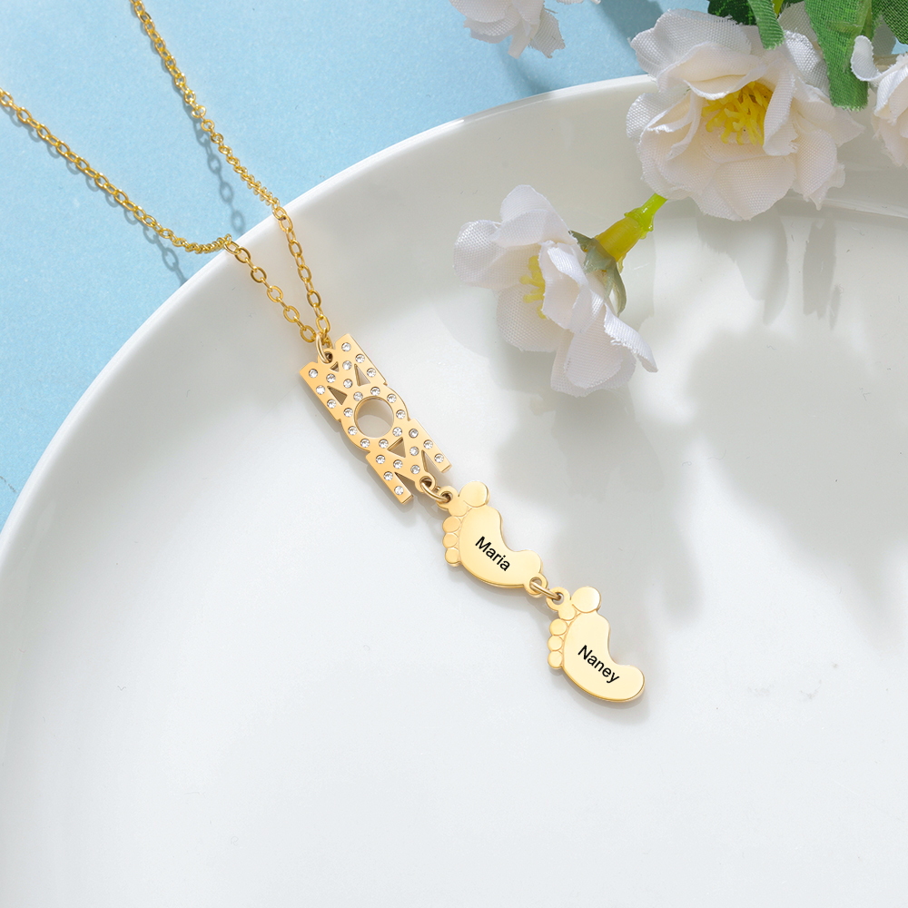 Mother's Day Gifts Personalised Baby Feet Mother Necklace Engraved 2 Names Necklace Gifts For Mom-Jessemade AU