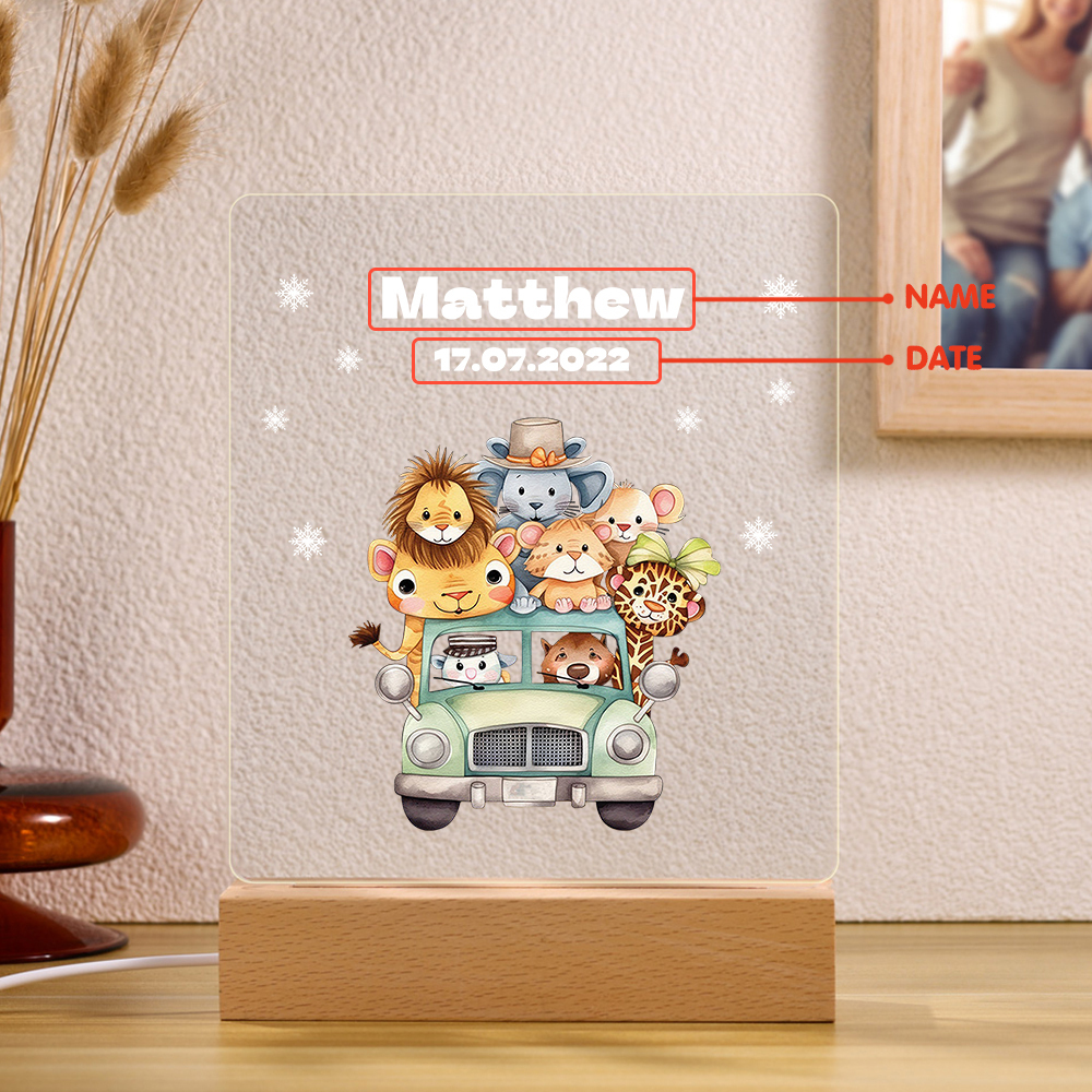 Personalised Name Night Light Animal Zoo LED Night Light Custom Date Nursery Birthday Gifts For Kids-Jessemade AU