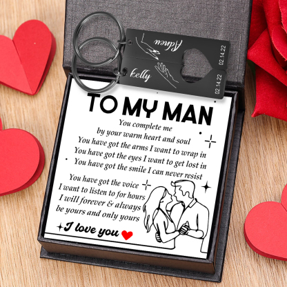 To My Man/My Love Keychain Set Personalised Promise Couple Keychain Engraved 2 Names & Date Keyring Heart Matching Gifts-Jessemade AU