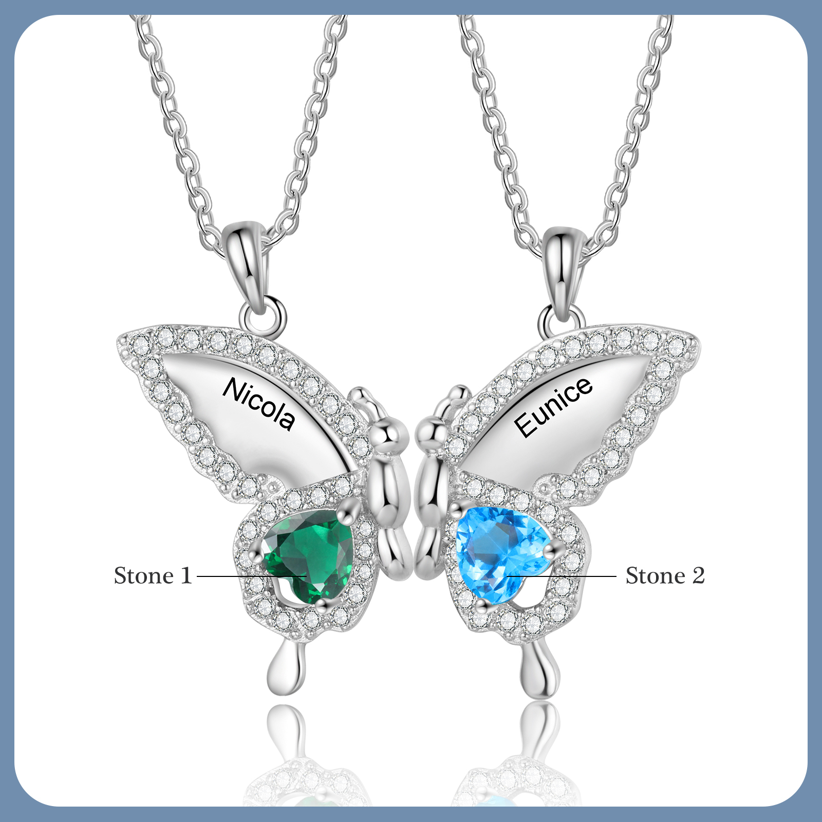 Butterfly Necklace Set Customised Birthstones & Names Necklace Mother and Daughter Necklaces Birthday Gift for Friends-Jessemade AU