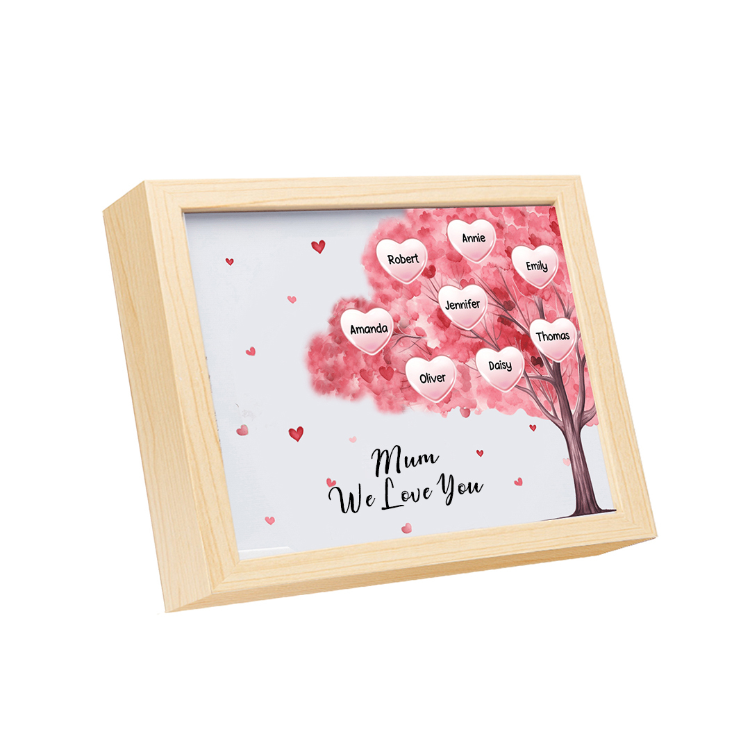Personalised Frame Night Light Custom 1 Text  & 8 Names Pink Family Tree Ornament Gifts for Mother/Grandma-Jessemade AU