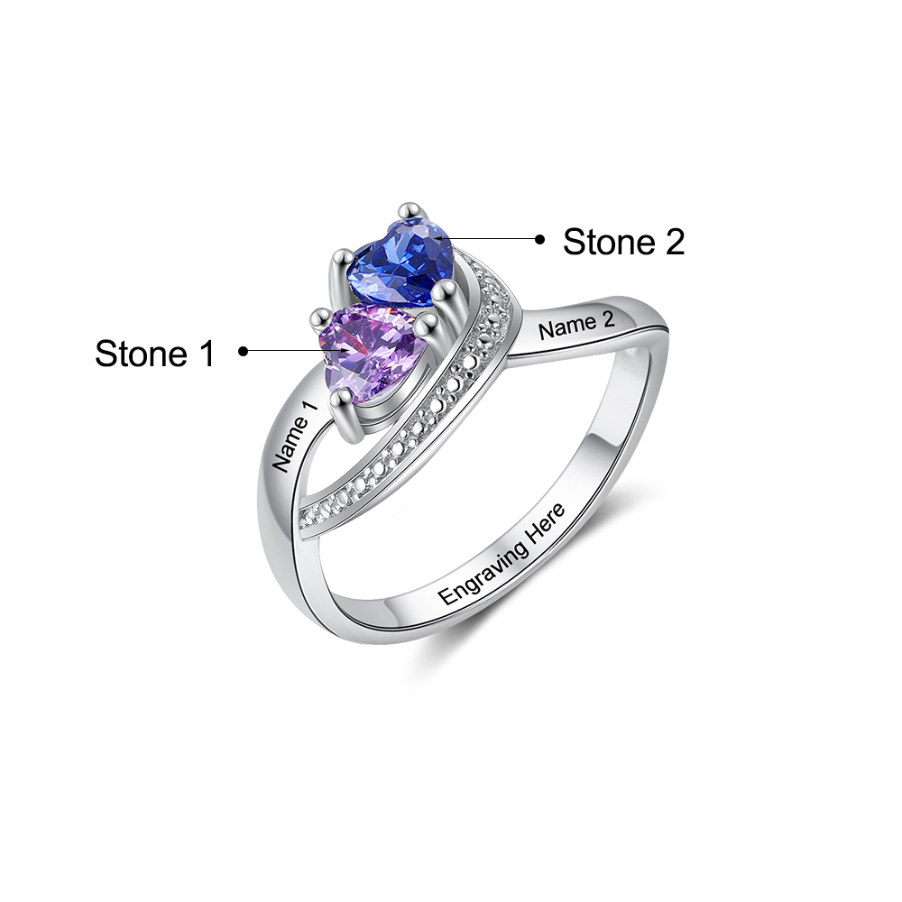 Family Ring Promise Ring Personalised 2 Birthstones Ring With Names Gifts for Her-Jessemade AU