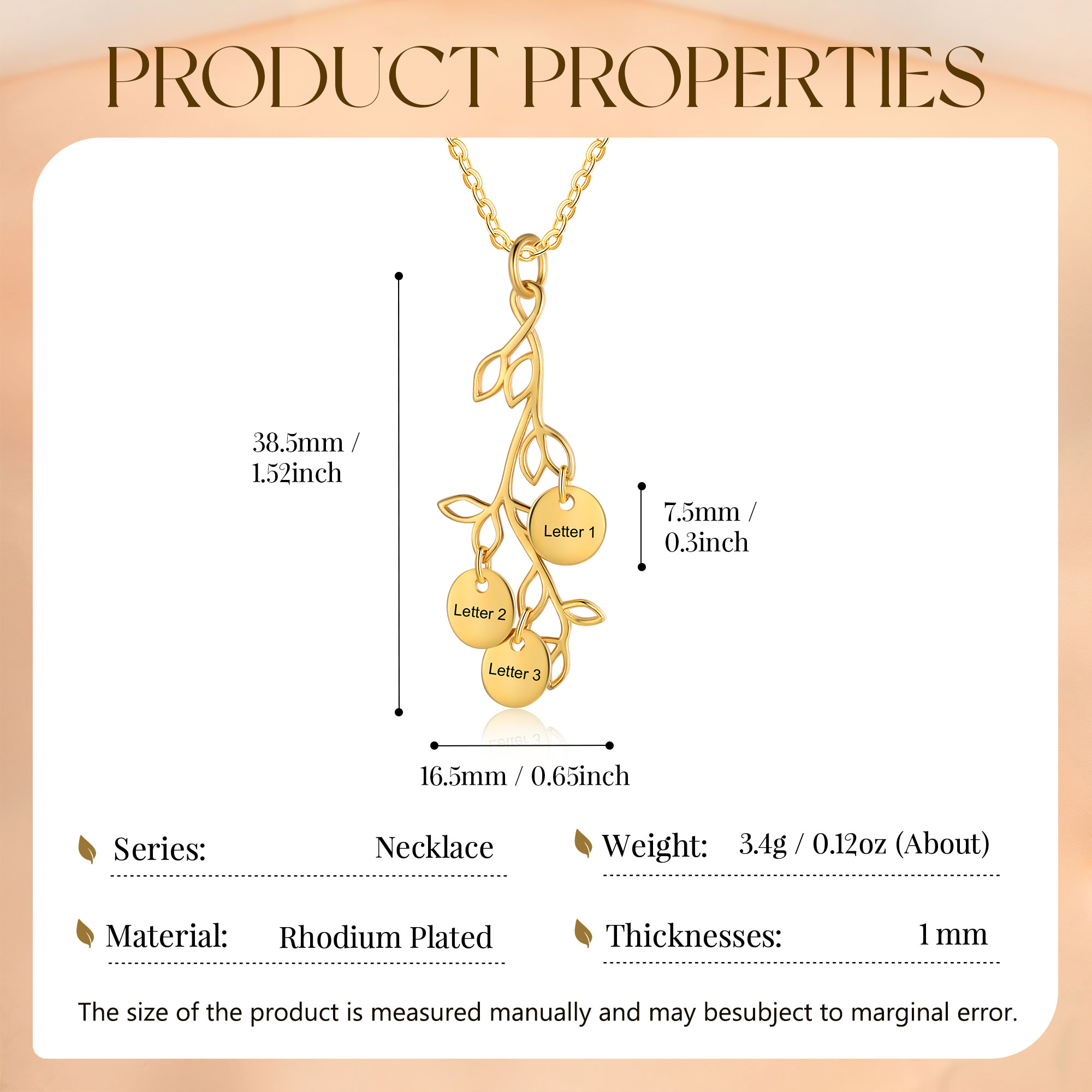 Personalised Branches Pendant Necklace Custom 3 Letters Circle Charm Necklace Gold Birthday Gift for Her-Jessemade AU