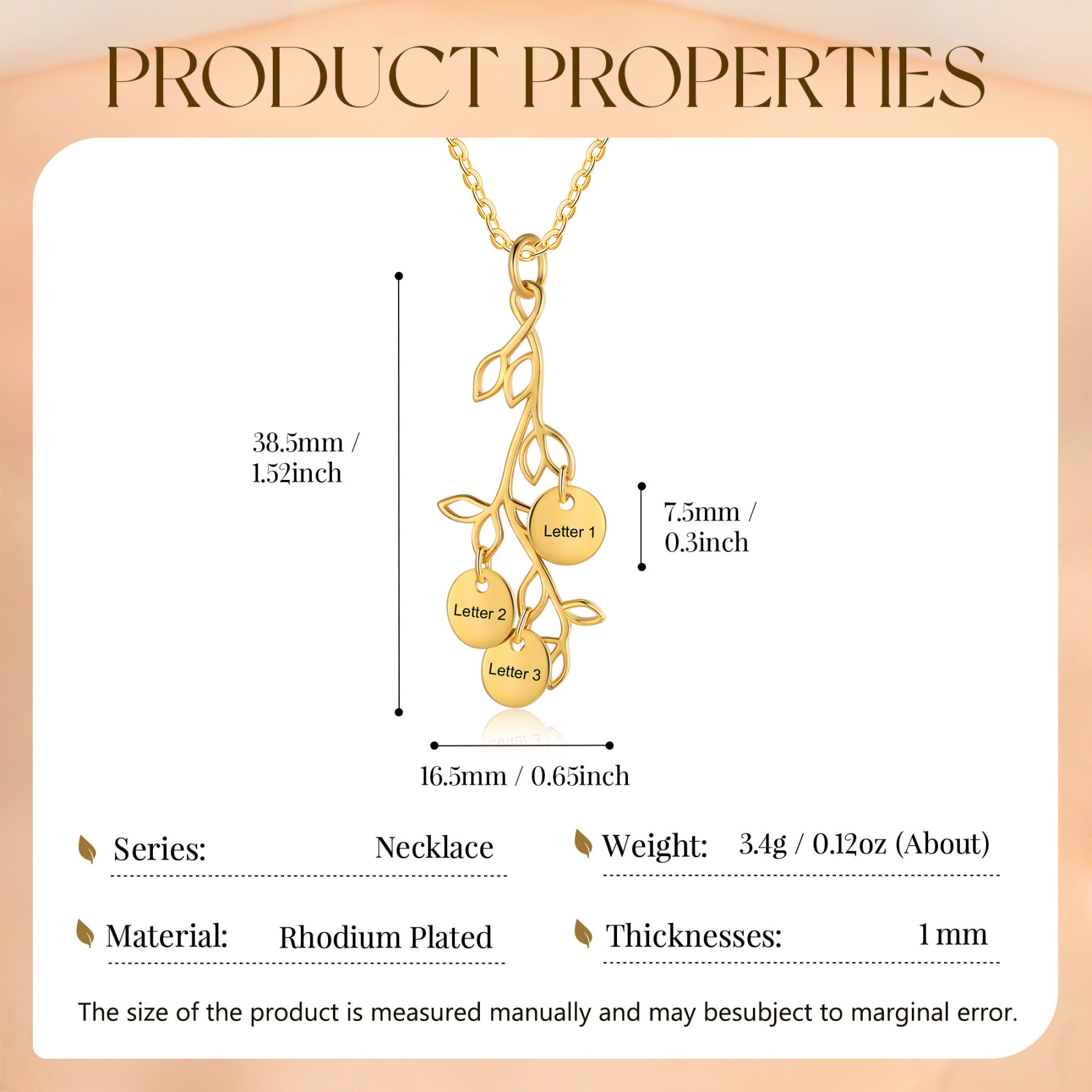 Personalised Branches Pendant Necklace Custom 3 Letters Circle Charm Necklace Gold Birthday Gift for Her-Jessemade AU