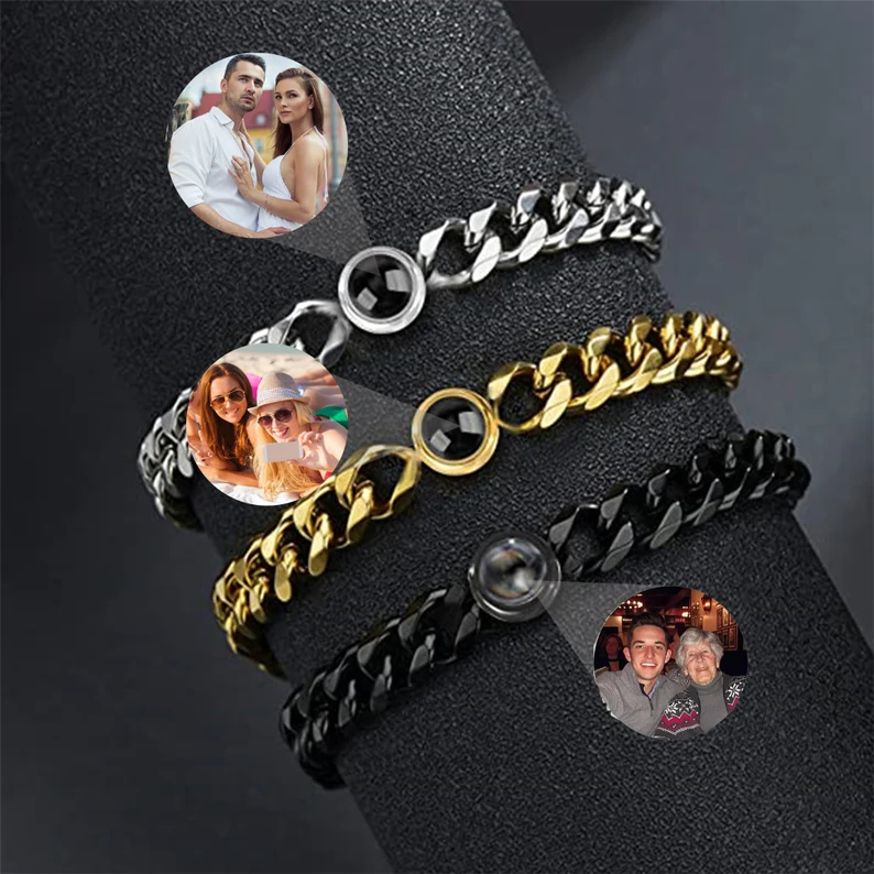 Cuban Chain Men's Bracelet Personalised Projection Bracelet Custom Photo Love Style Gifts for Men