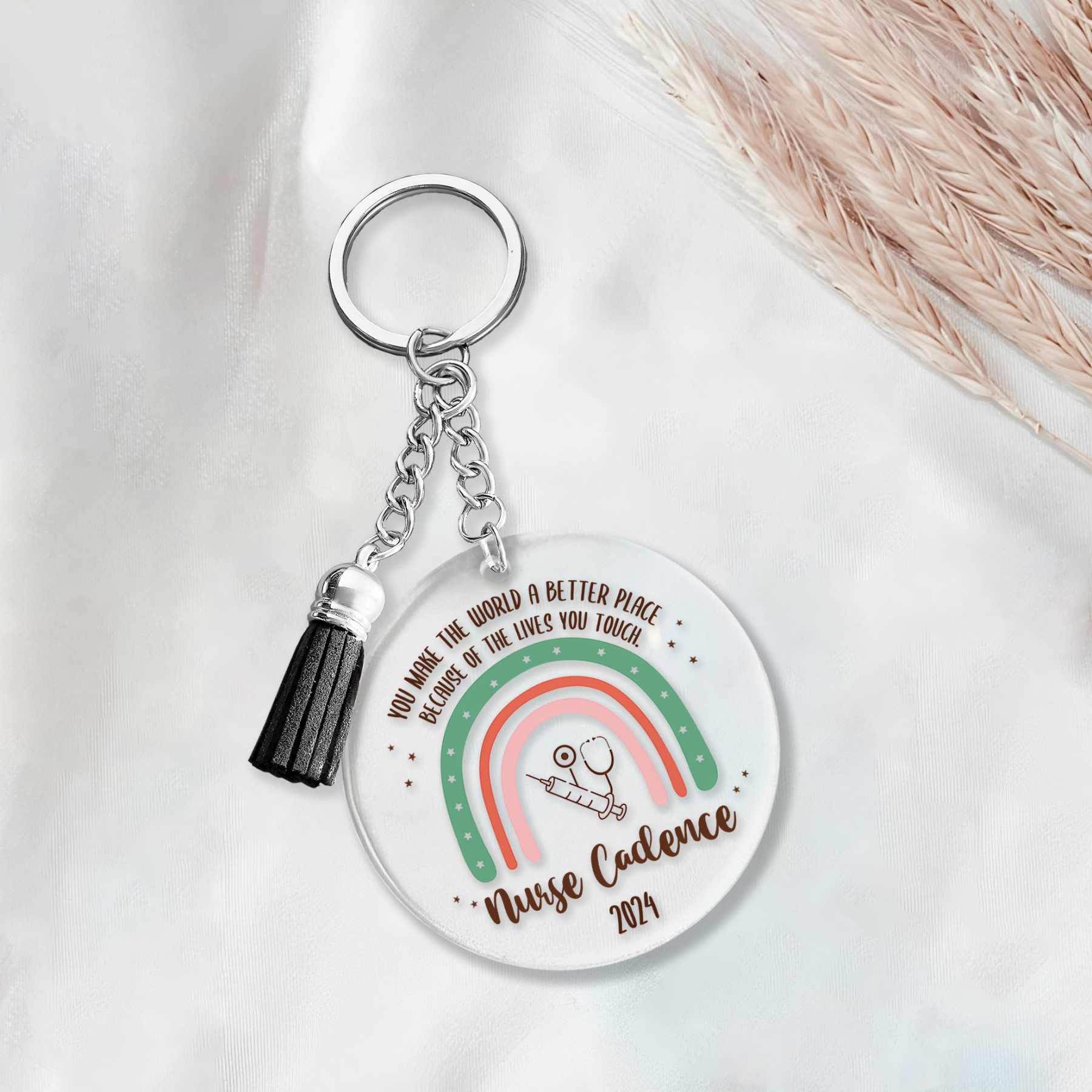 Personalised Nurse Keychain Custom Text & Year Acrylic Keychain Gift For Her - You Make The World A Better Place-Jessemade AU