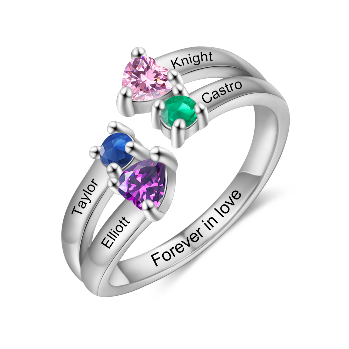 4 Names - Personalised Birthstones Ring Customised Name Open Ring Gift for Her-Jessemade AU