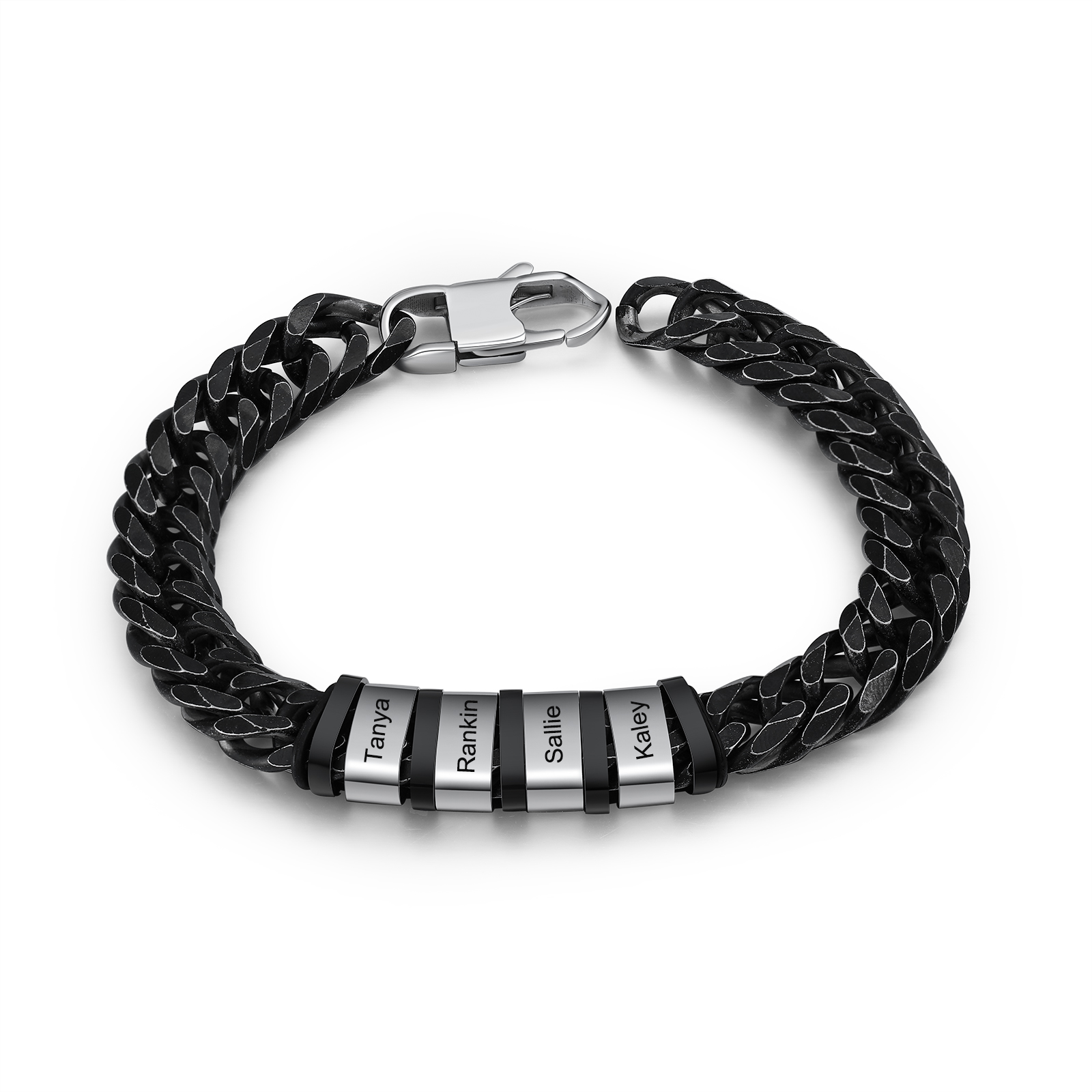 Personalised Cuban Chain Bracelet Customised Name Bracelet with 4 Beads
