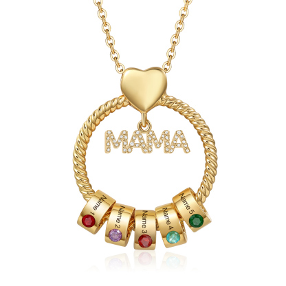 5 Names - Personalised Mama Circle Pendant Necklace Custom Names & Birthstones Necklace Mother's Day Gifts-Jessemade AU
