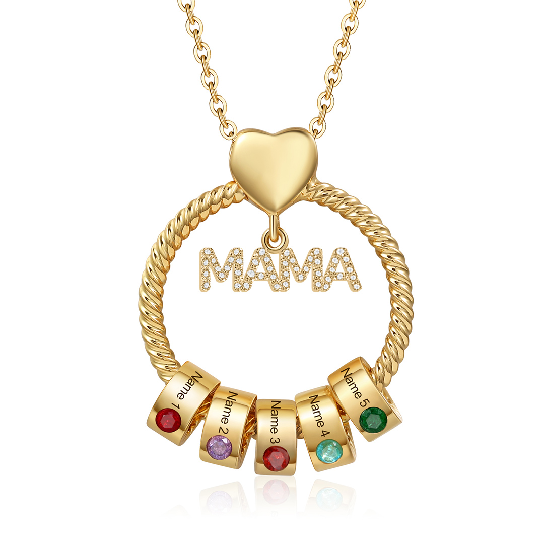 5 Names - Personalised Mama Circle Pendant Necklace Custom Names & Birthstones Necklace Mother's Day Gifts-Jessemade AU