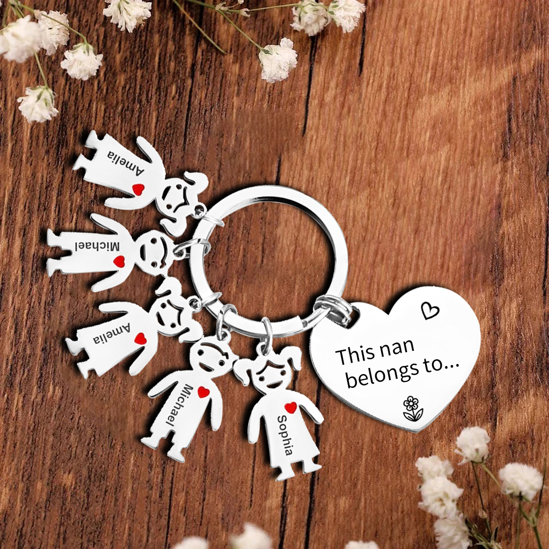 5 Names - Personalised Keychain with Kid Charm Engraved Names Keychain Heart Mother's Day Gift for Mum/Nan-Jessemade AU