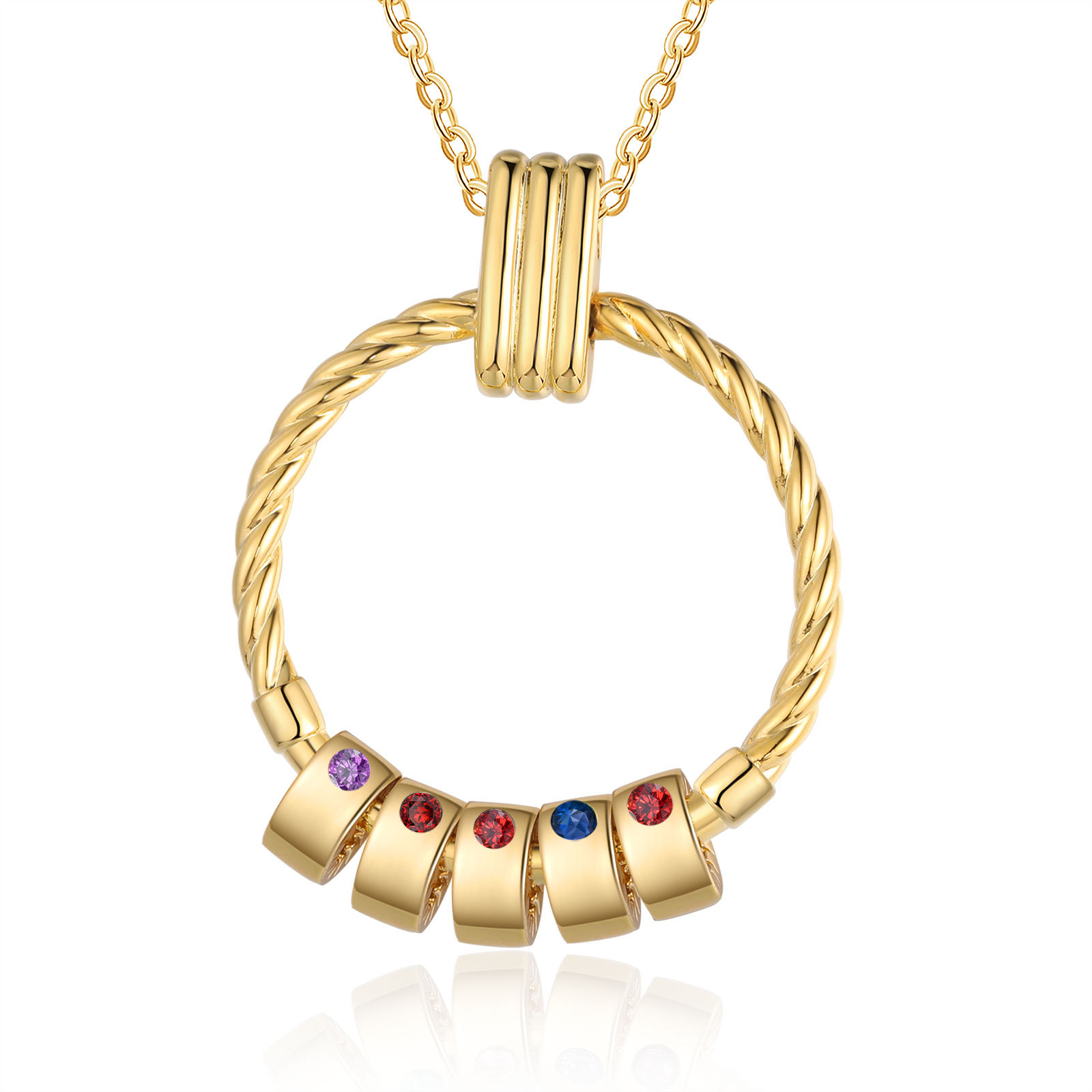 5 Names - Personalised Circle Pendant Necklace Custom Birthstones & Names Necklace Birthday Gift for Her-Jessemade AU