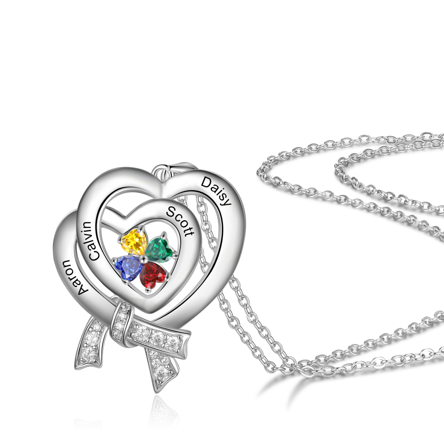 Personalised Heart Necklace With 4 Birthstones Custom Names Best Gift For Women-Jessemade AU