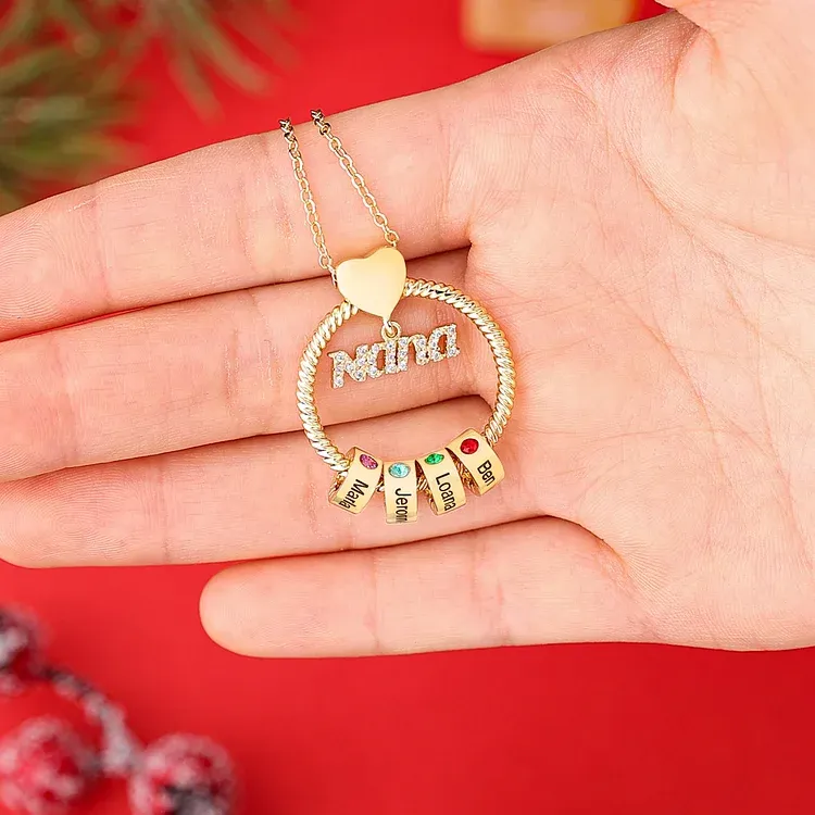2 Names - Personalised Nana Necklace Custom Names & Birthstones Circle Pendant Necklace Gift for Grandma Nana-Jessemade AU