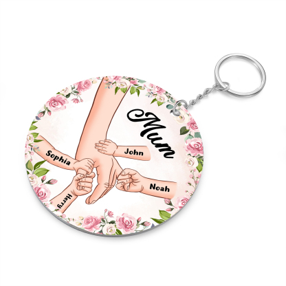 4 Names - Personalised Acrylic Keychain Custom 1 Text Holding Hands Family Hanging Ornaments Gift for Mum/Grandma-Jessemade AU