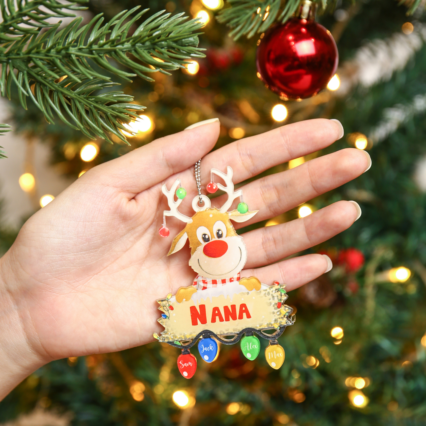 4 Names - Personalised Acrylic Christmas Reindeer Ornaments Customised Text & Name Xmas Decor Gifts for Family-Jessemade AU