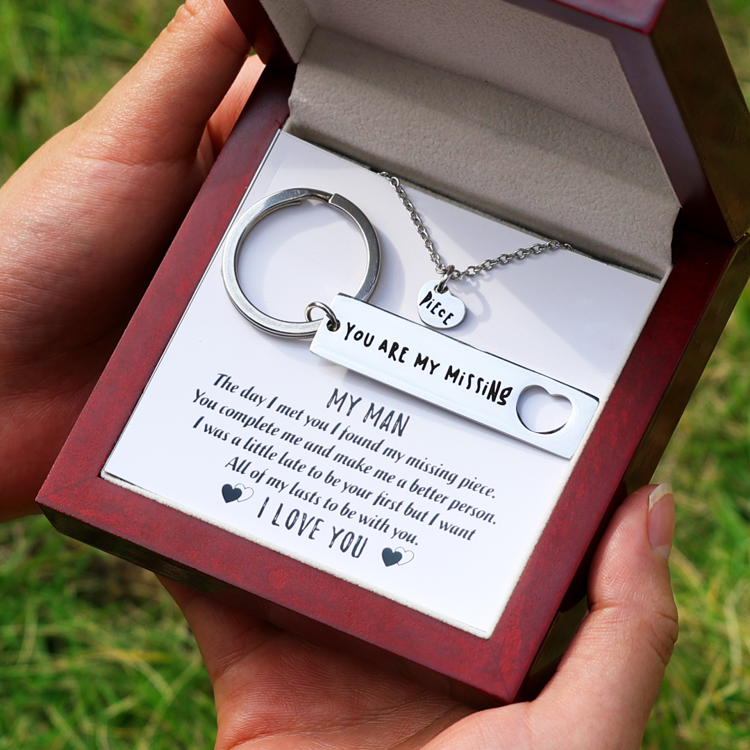 You Are My Missing Piece, Heart Necklace & Keychain Gift Set Gifts For Husband-Jessemade AU