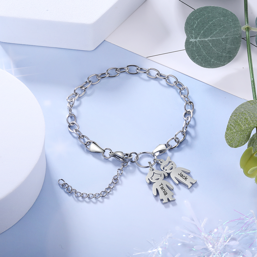 Personalised 3 Kids Charm Bracelet Engraved Names Gift For Mother-Jessemade AU
