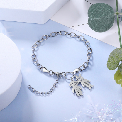 Personalised 3 Kids Charm Bracelet Engraved Names Gift For Mother-Jessemade AU