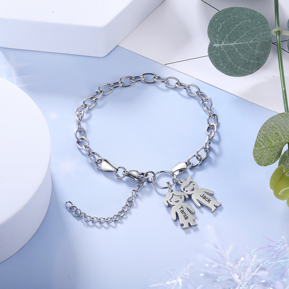 Personalised 4 Kids Charm Bracelet Engraved Names Gift For Mother-Jessemade AU