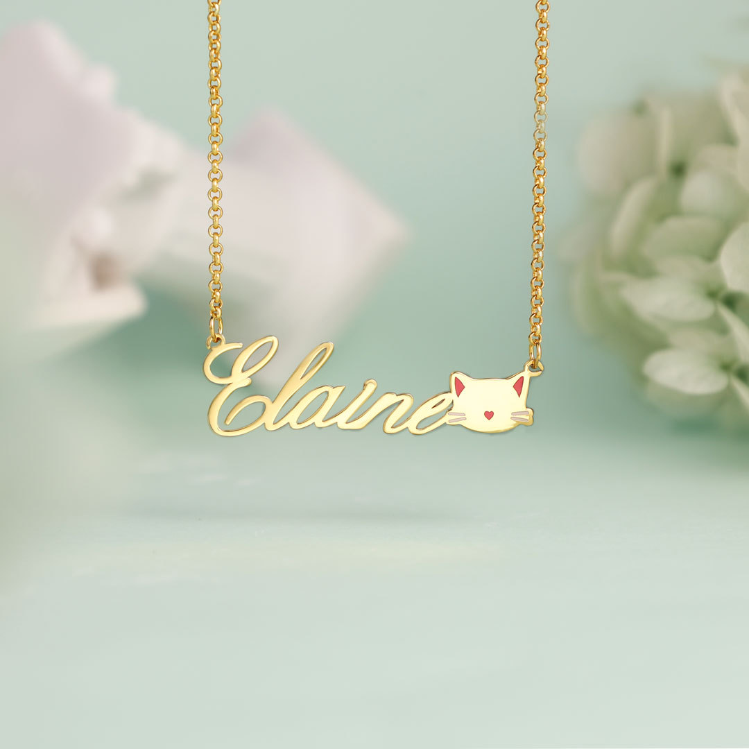 Personalised Cat Necklace Custom 1 Name Necklace Gift For Women-Jessemade AU