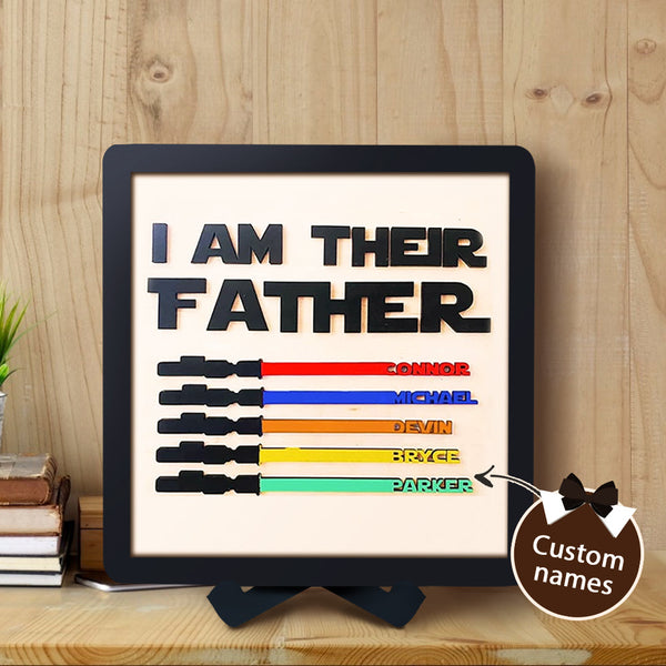 Personalised Star Wars Sign Father's Day Gifts - I AM THEIR FATHER - Wood Sign with 5 Names