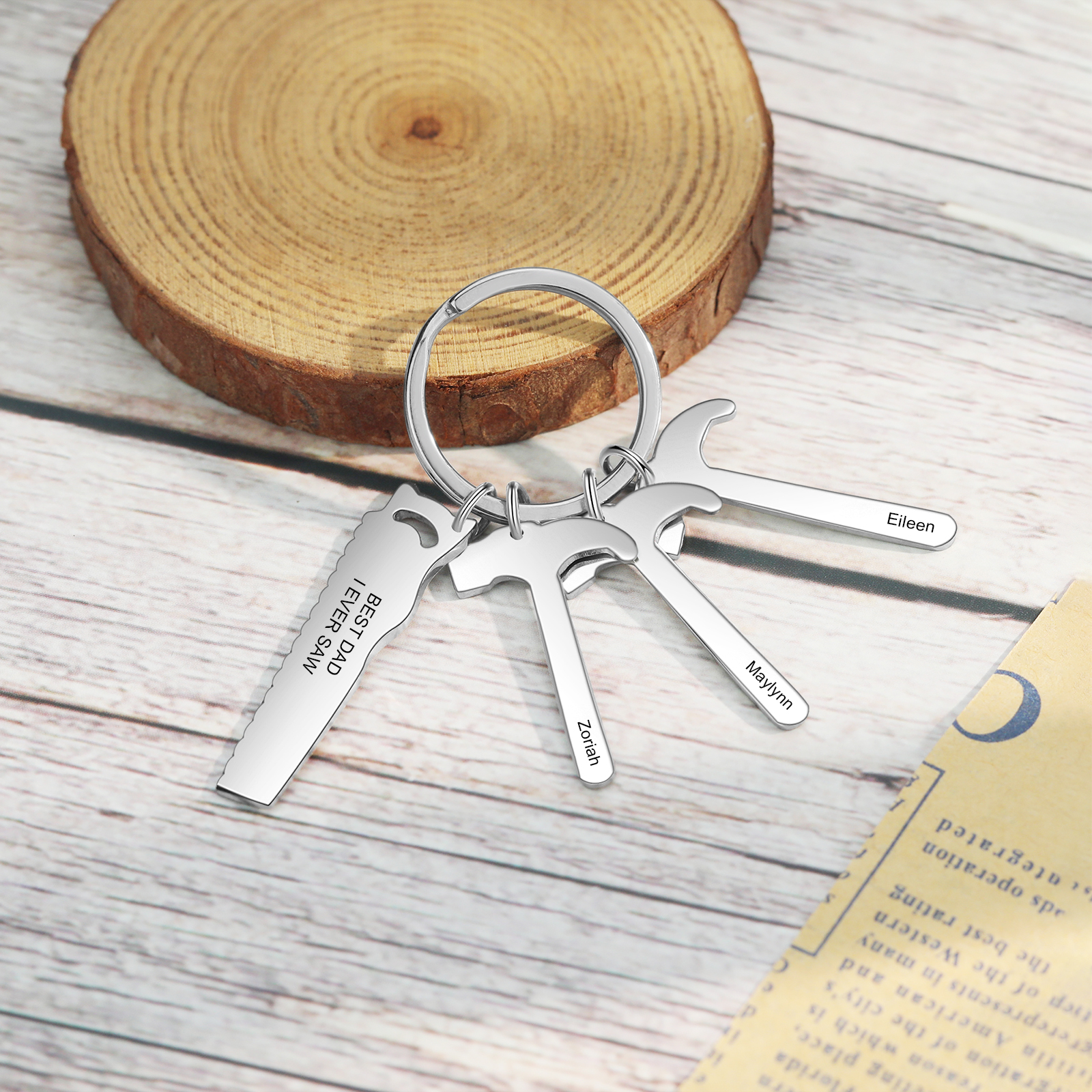 Father's Day Gifts Tool Keychain Personalised 3 Names Stainless Steel Keyring For Him-Jessemade AU